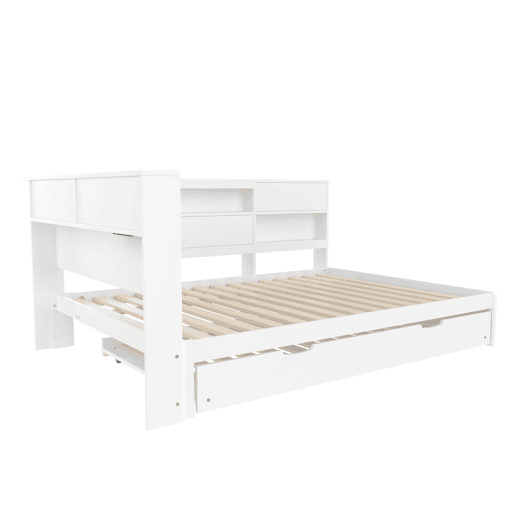 Cama nido 140x200 cm - sofá-cama, cabeceira com arrumação, cama extraível, sem colchão - branco
