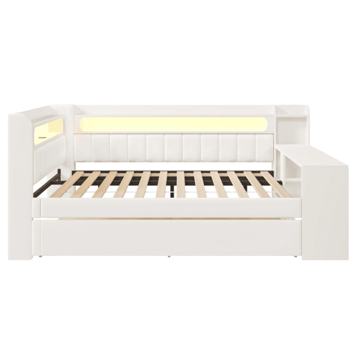 Cama nido estofada 140x200 - USB, LED, secretária - Branco
