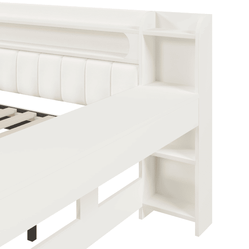 Cama nido estofada 140x200 - USB, LED, secretária - Branco