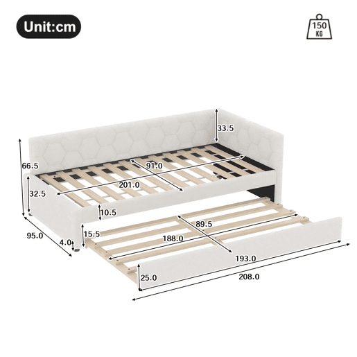 Cama tipo sofá-cama 90x200 - sofá-cama multifuncional, luz, USB, colchão não incluído - branco