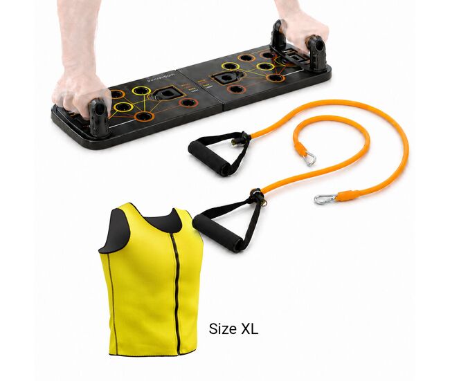 Pack tabla de flexiones, bandas elásticas y chaleco sauna innovagoods