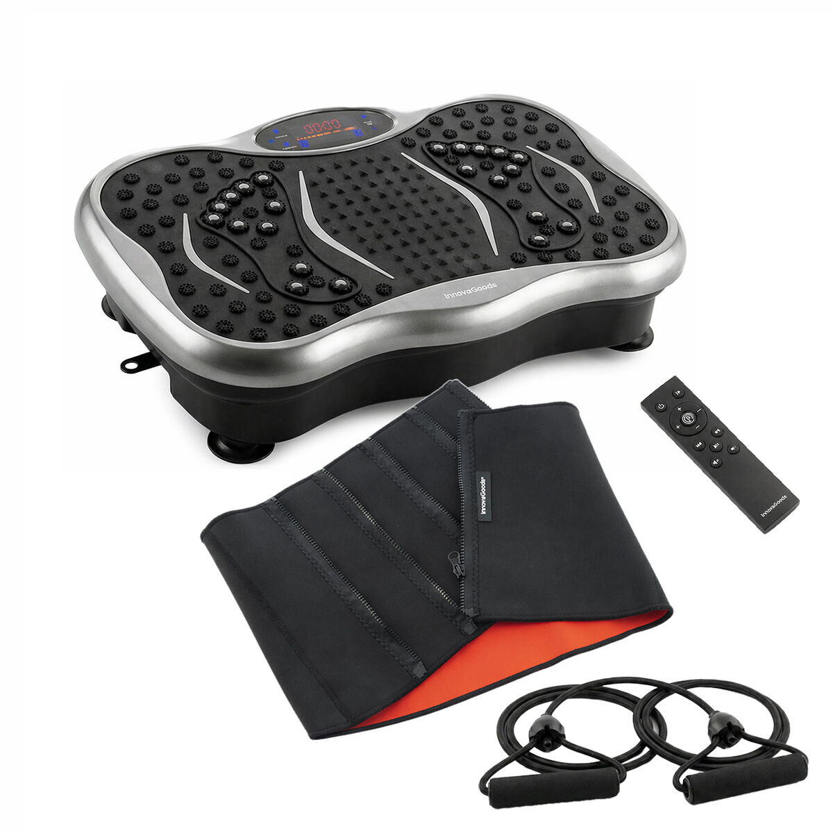 Pack plataforma vibratoria, bandas elásticas y faja sauna innovagoods