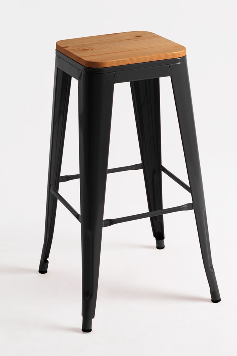 Taburete torix alto madera natural - negro