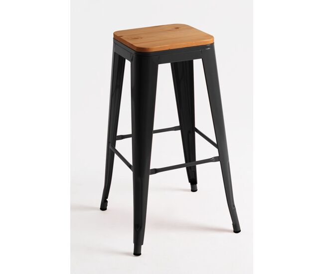 Taburete torix alto madera natural - negro