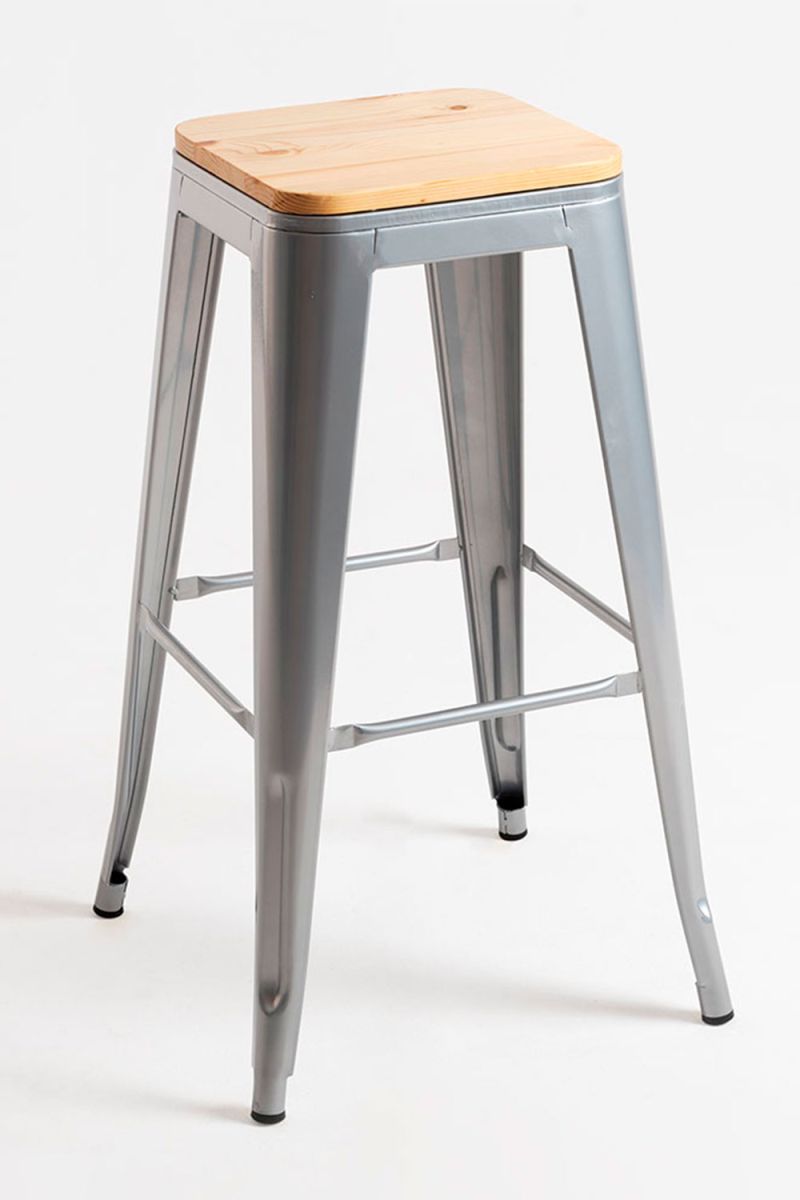 Taburete torix alto madera natural - gris metalizado