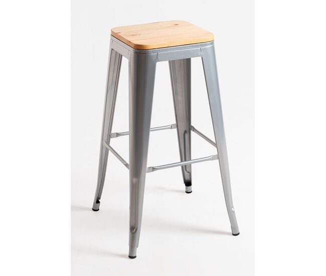 Taburete torix alto madera natural - gris metalizado