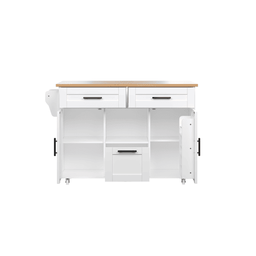 Carrinho de cozinha - Estilo nórdico moderno, rodas universais 360°, prateleiras com gavetas e barra para toalhas, bandeja dobrável e fecho silencioso com mola, design de armazenamento flexível - Branco