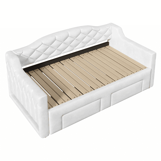 Cama embutida estofada 90x200-180x200 cm - com 2 gavetas e LED - branca