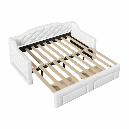 Cama embutida estofada 90x200-180x200 cm - com 2 gavetas e LED - branca
