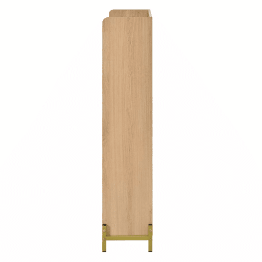 Aparador de entrada ultrafino - estilo nórdico, 3 portas basculantes, grande capacidade, prateleiras laterais abertas, acabamento em veios de carvalho - natural