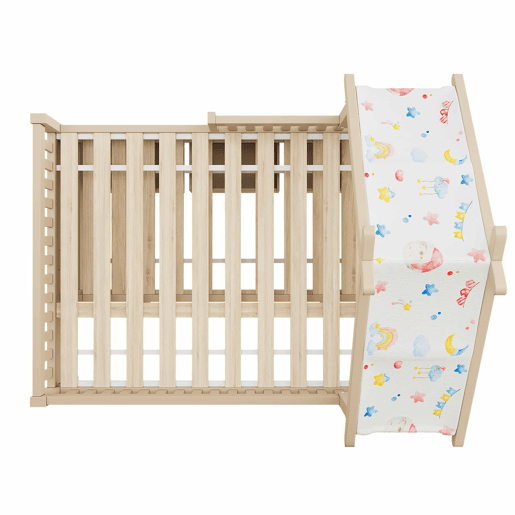 Cama de plataforma em madeira 140x200 cm - em forma de casinha com cama extraível, 3 gavetas e grades de segurança - creme