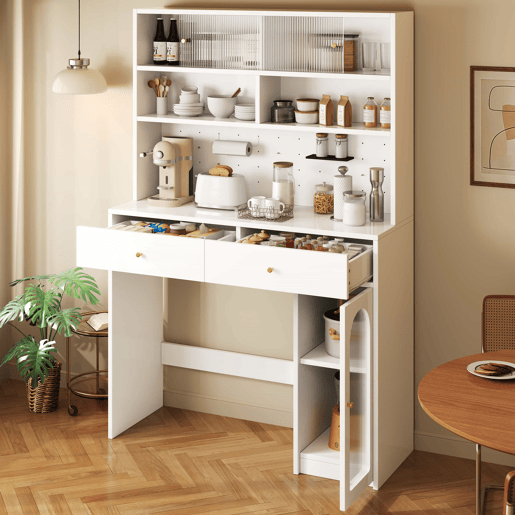 Móvel de cozinha + tamanho padrão - com balcão integrado, 2 gavetas, prateleira ajustável e espaço aberto - branco