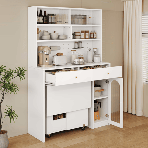 Móvel de cozinha + tamanho padrão - com balcão integrado, 2 gavetas, prateleira ajustável e espaço aberto - branco