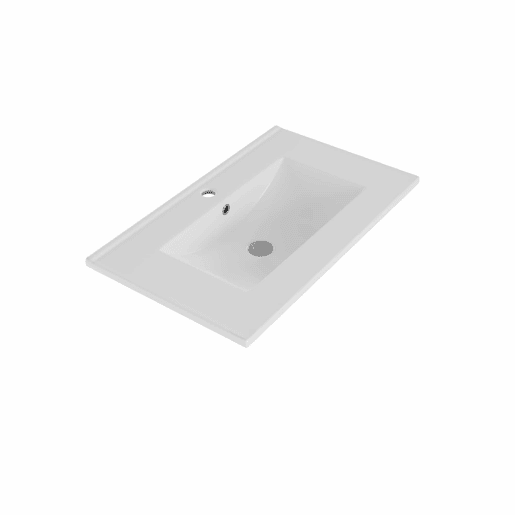 Móvel de casa de banho 76 x 46 x 90 cm - 4 gavetas silenciosas, porta com prateleiras, lavatório de cerâmica integrado, puxadores pretos - Branco