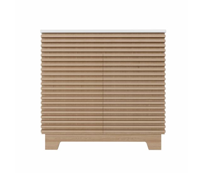 Mueble de baño con lavabo 91x46x86,5 cm - armario de doble puerta con cierre suave, estantes integrados, diseño 3d y patas altas - color natural