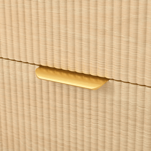 Móvel de casa de banho suspenso de 60 cm - lavatório redondo em cerâmica, frentes com efeito de madeira e padrão às riscas, MDF de alta qualidade, grande capacidade de arrumação com 2 gavetas + bancada - Madeira natural