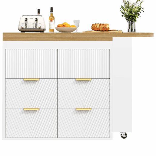 Mesa de bar - 6 gavetas, mesa multifuncional giratória a 360°, aparador com sistema anti-tombamento - Branco