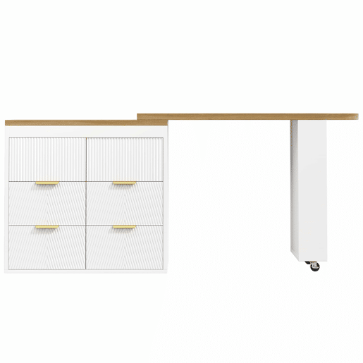 Mesa de bar - 6 gavetas, mesa multifuncional giratória a 360°, aparador com sistema anti-tombamento - Branco