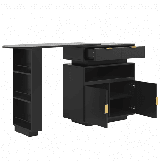 Mesa de bar extensível 115-183 x 40 x 99 cm - ilha de cozinha, arrumação, LED, rotação de 360°, barra móvel - Preto