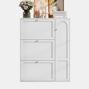 Sapateira estreita 90x25x114 cm - 3 portas e 1 compartimento, com divisórias ajustáveis - Branco