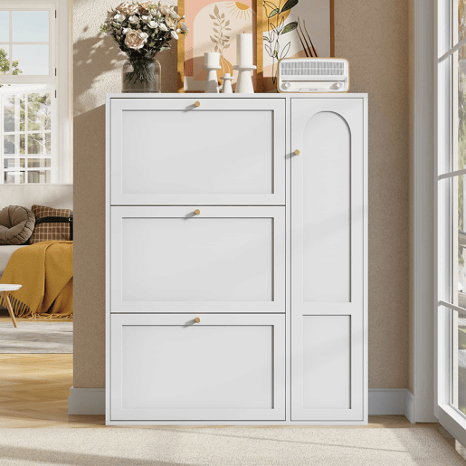 Sapateira estreita 90x25x114 cm - 3 portas e 1 compartimento, com divisórias ajustáveis - Branco