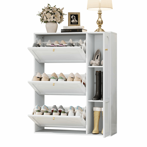 Sapateira estreita 90x25x114 cm - 3 portas e 1 compartimento, com divisórias ajustáveis - Branco