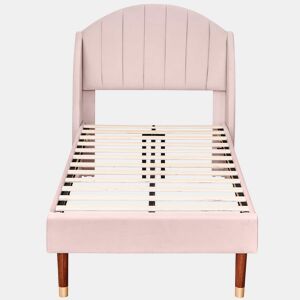 Cama estofada em veludo com estrado de ripas 90x200 cm - Rosa