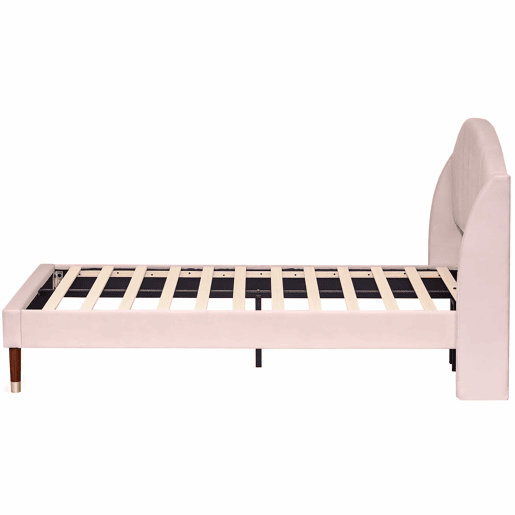 Cama estofada em veludo com estrado de ripas 90x200 cm - Rosa