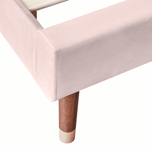 Cama estofada em veludo com estrado de ripas 90x200 cm - Rosa
