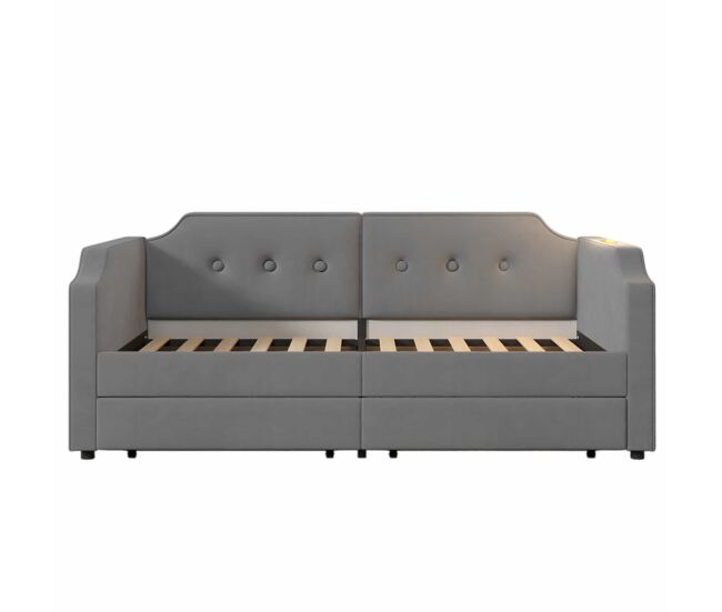 Sofá cama de terciopelo 90x200 cm - con función de carga y led - con somier - gris