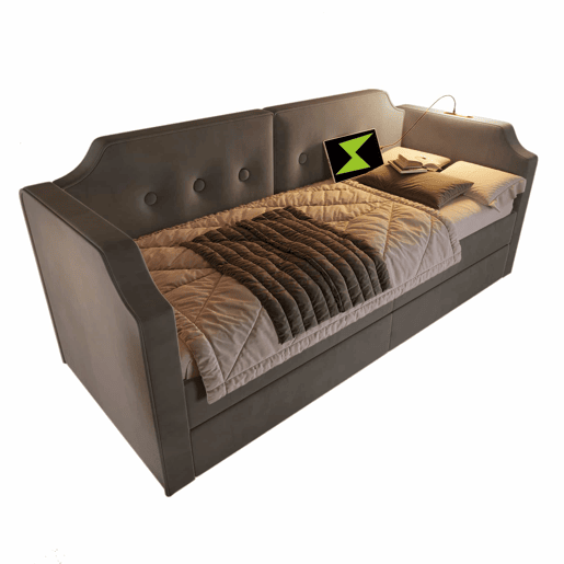 Sofá-cama de veludo 90x200 cm - com função de carga e LED - com base de ripas - Cinzento