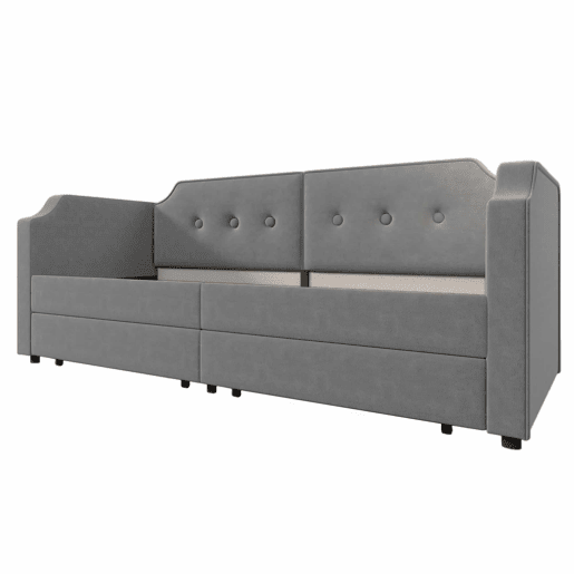 Sofá-cama de veludo 90x200 cm - com função de carga e LED - com base de ripas - Cinzento