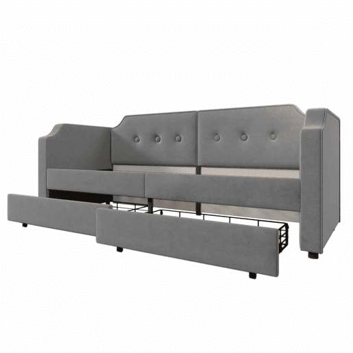 Sofá-cama de veludo 90x200 cm - com função de carga e LED - com base de ripas - Cinzento