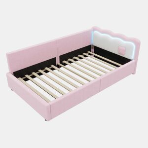 Sofá-cama 90x200 cm com LED e estrado de ripas - Rosa