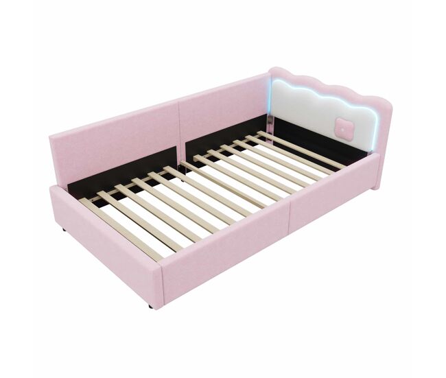 Sofá cama de 90x200 cm con led y somier de láminas - rosa