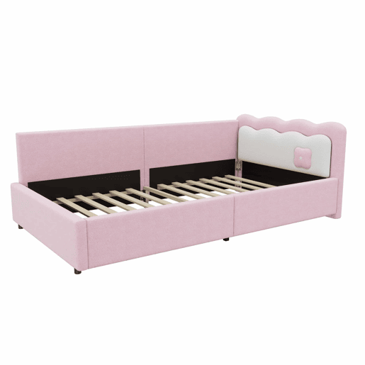 Sofá-cama 90x200 cm com LED e estrado de ripas - Rosa Sofá-cama 90x200 cm com LED e estrado de ripas - Rosa