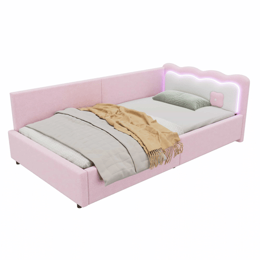 Sofá-cama 90x200 cm com LED e estrado de ripas - Rosa Sofá-cama 90x200 cm com LED e estrado de ripas - Rosa