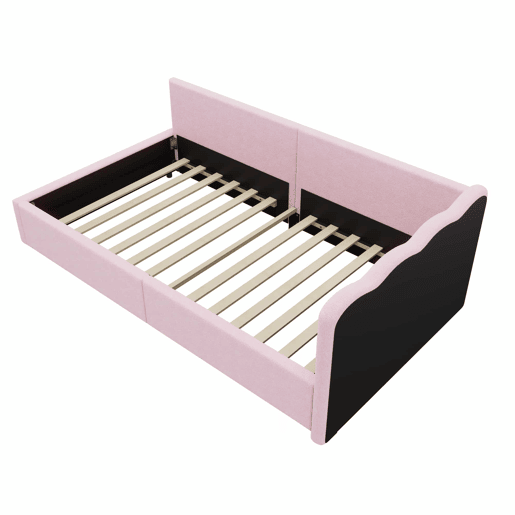 Sofá-cama 90x200 cm com LED e estrado de ripas - Rosa Sofá-cama 90x200 cm com LED e estrado de ripas - Rosa