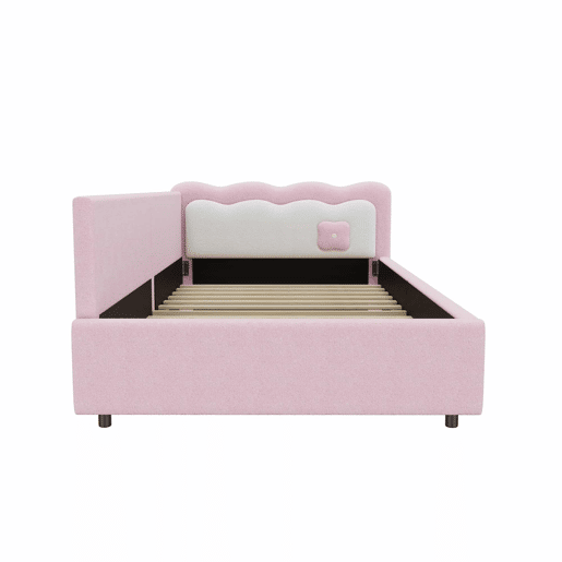 Sofá-cama 90x200 cm com LED e estrado de ripas - Rosa Sofá-cama 90x200 cm com LED e estrado de ripas - Rosa
