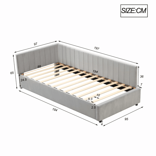 Sofá-cama 90x200 - Multifuncional com estrado, tecido de veludo suave para a pele - Cinza