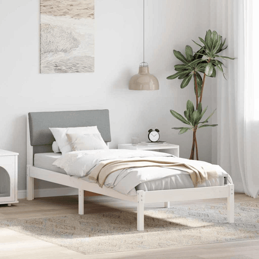 Estrutura de cama de solteiro para adultos Branco e cinza claro 80 x 200 cm