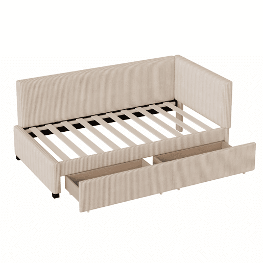Sofá-cama 90x200 - Multifuncional com 2 gavetas de arrumação e estrado - Bege