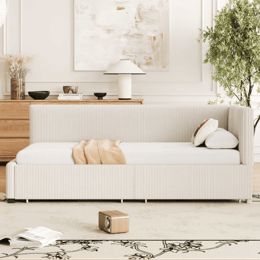 Sofá-cama 90x200 - Multifuncional com 2 gavetas de arrumação e estrado - Bege
