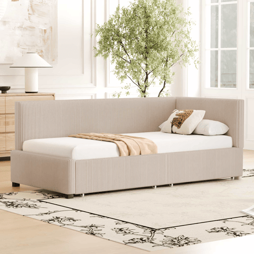 Sofá-cama 90x200 - Multifuncional com 2 gavetas de arrumação e estrado - Bege