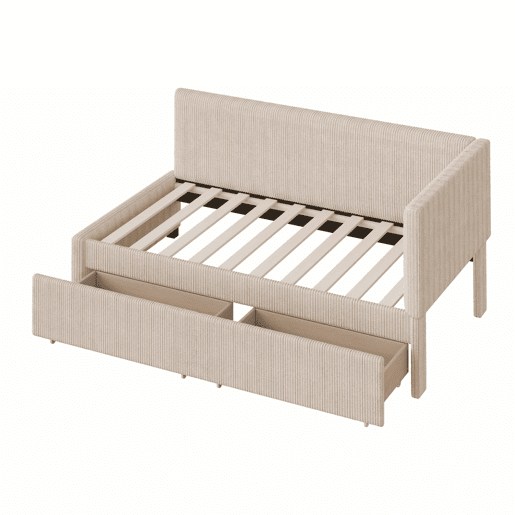Sofá-cama 90x200 - Multifuncional com 2 gavetas de arrumação e estrado - Bege