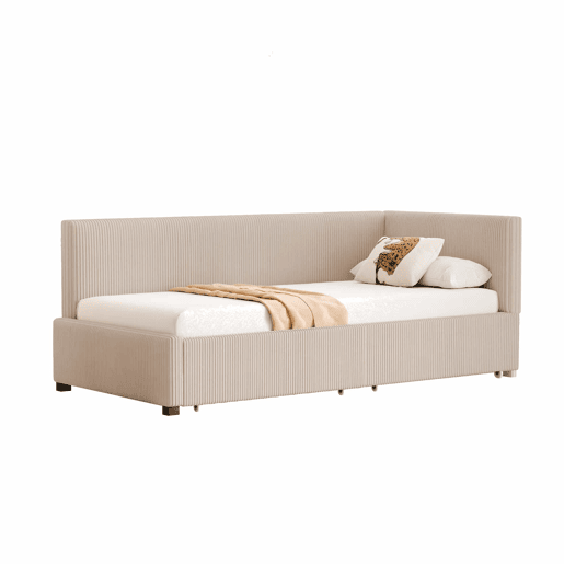 Sofá-cama 90x200 - Multifuncional com 2 gavetas de arrumação e estrado - Bege
