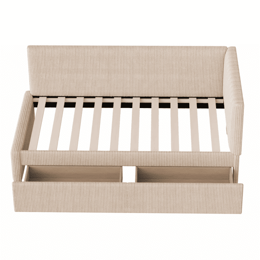 Sofá-cama 90x200 - Multifuncional com 2 gavetas de arrumação e estrado - Bege