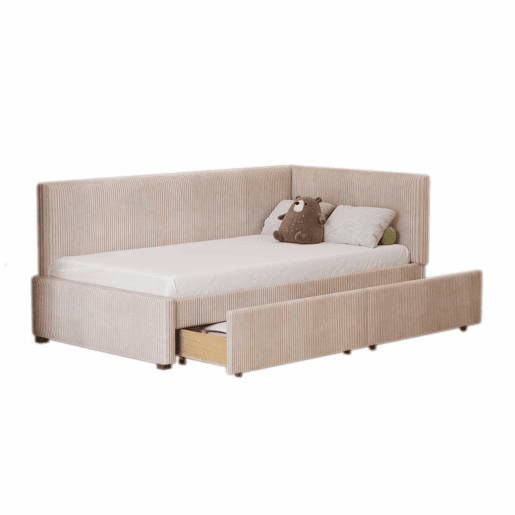 Sofá-cama 90x200 - Multifuncional com 2 gavetas de arrumação e estrado - Bege