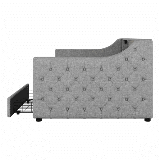 Cama de dia 90x200 cm - Sofá-cama com duas gavetas, luz ambiente com controlo remoto, porta USB - Cinza