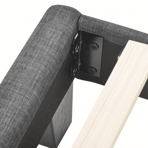 Cama estofada moderna 90x200 cm - Cabeceira acolchoada, com estrado, linho cinzento, firmeza média